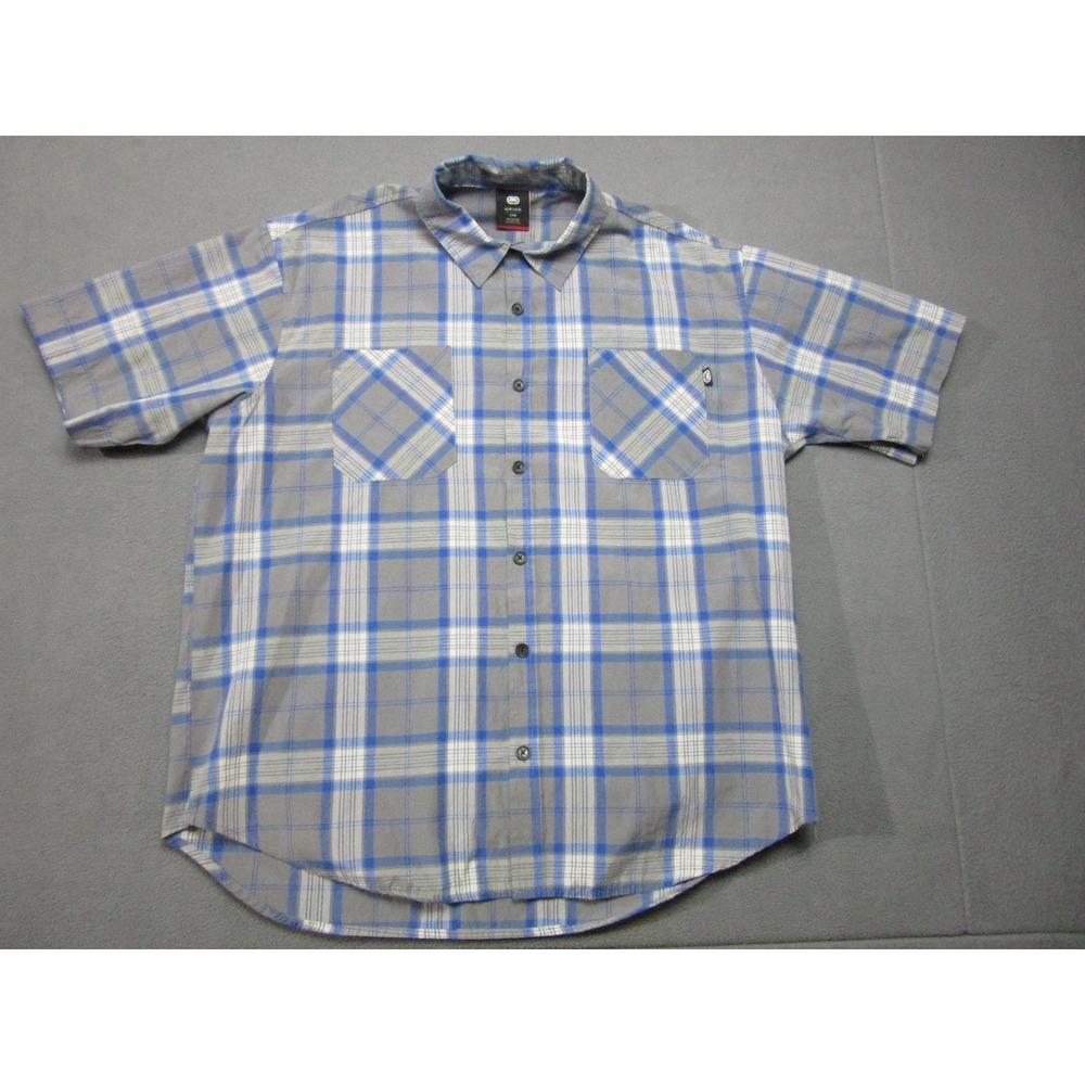 Ecko Shirt Mens 2XB Gray Blue Plaid Short Sleeve Button Up Y2K Hip Hop